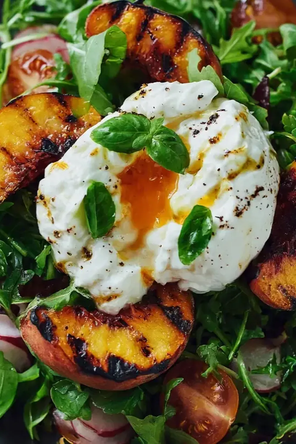 Gegrillter Pfirsich und Burrata Salat