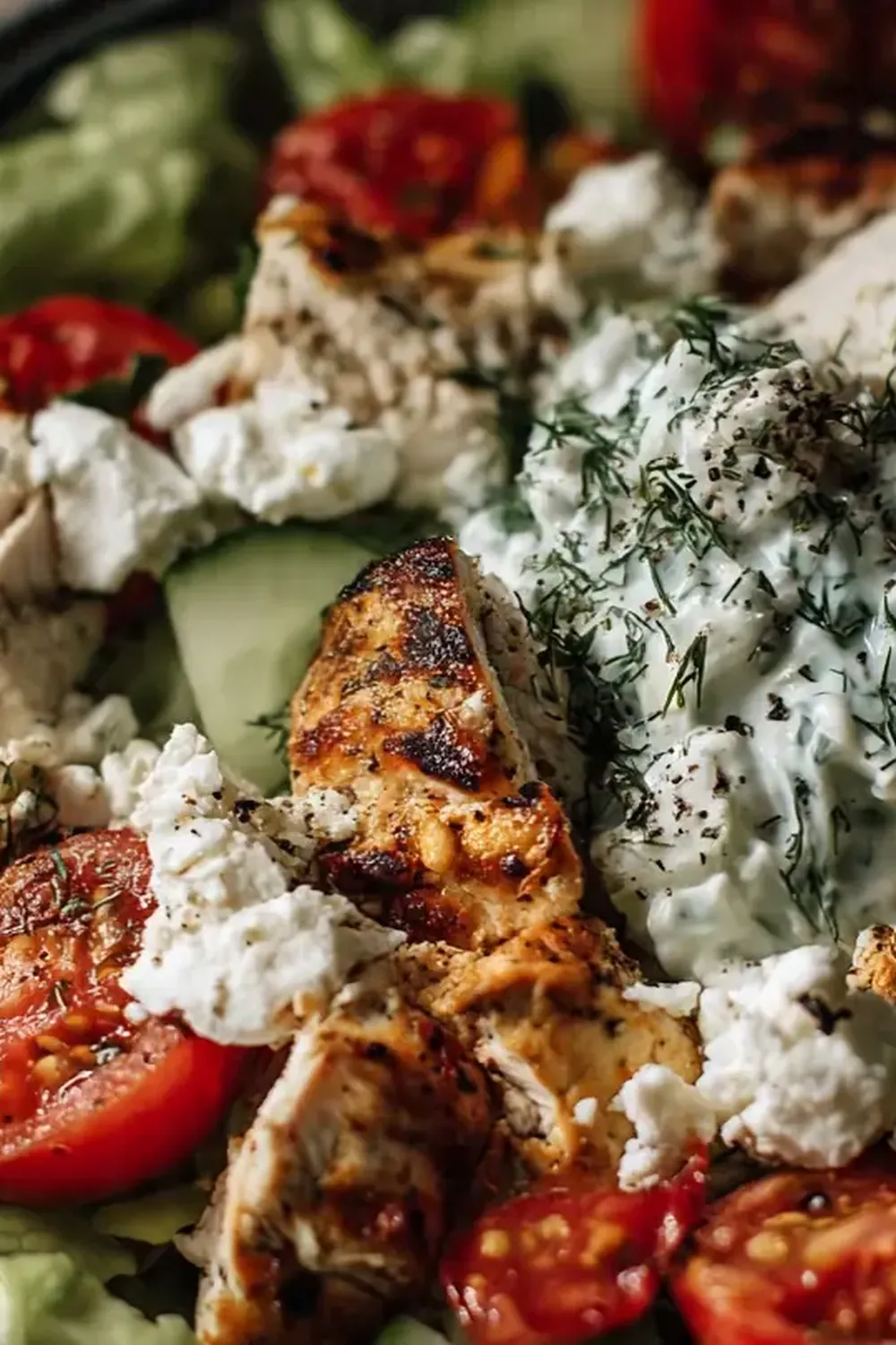 Griechischer Hähnchensalat mit Tzatziki und Feta