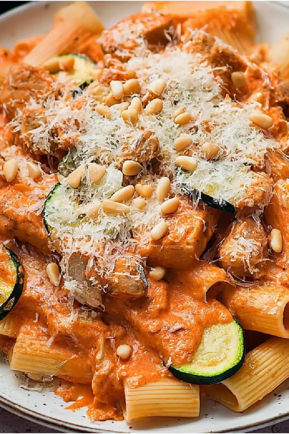 Kalorienarme Hähnchen-Pasta mit Zucchini