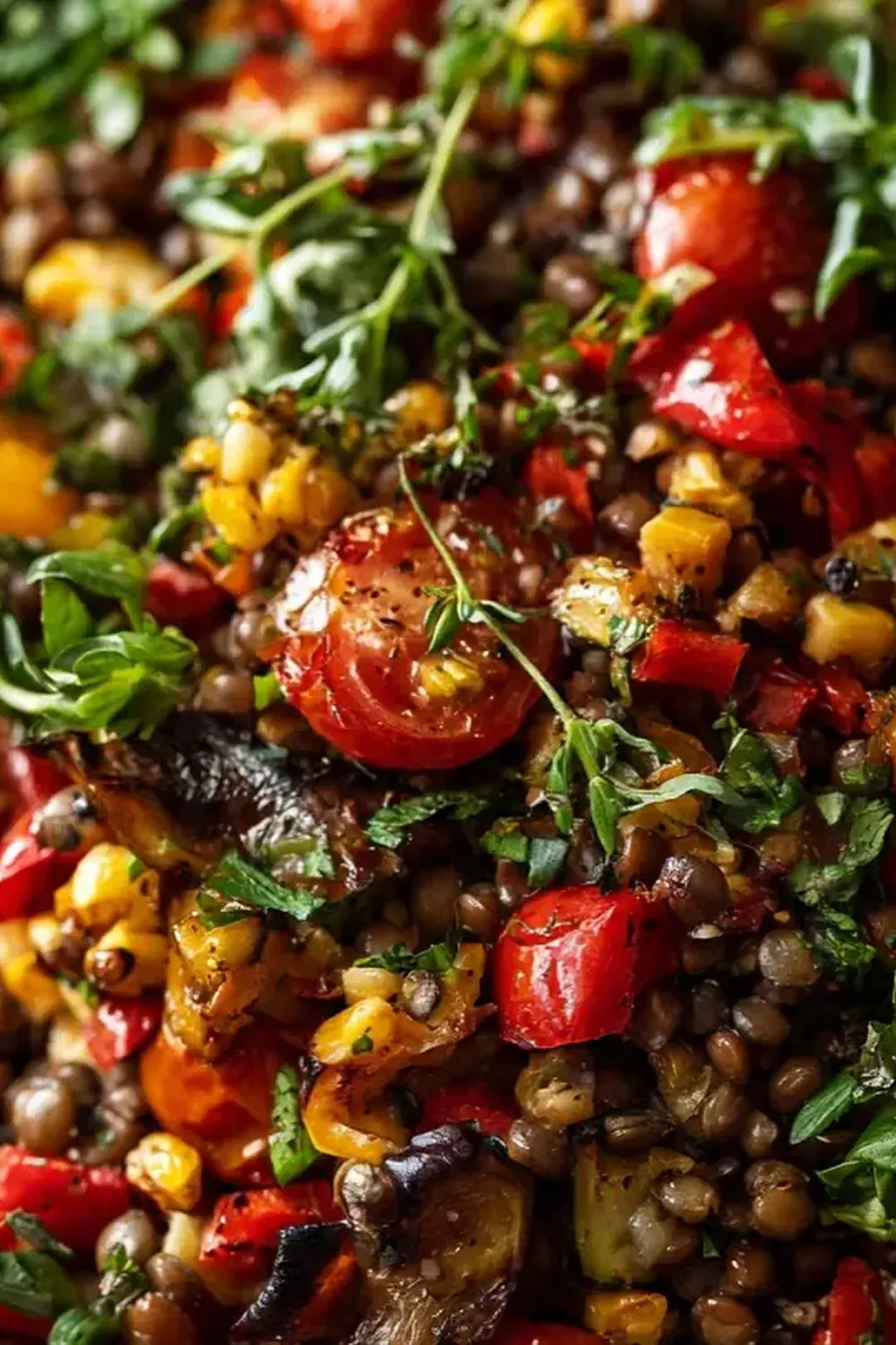 Linsensalat mit geröstetem Gemüse