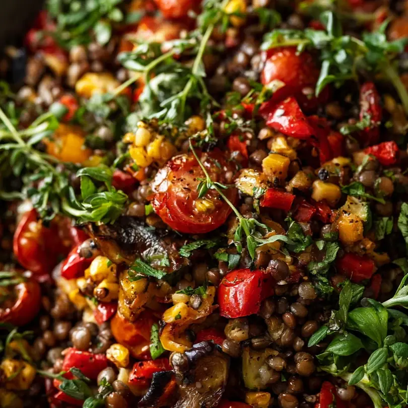 Linsensalat Mit Geröstetem Gemüse