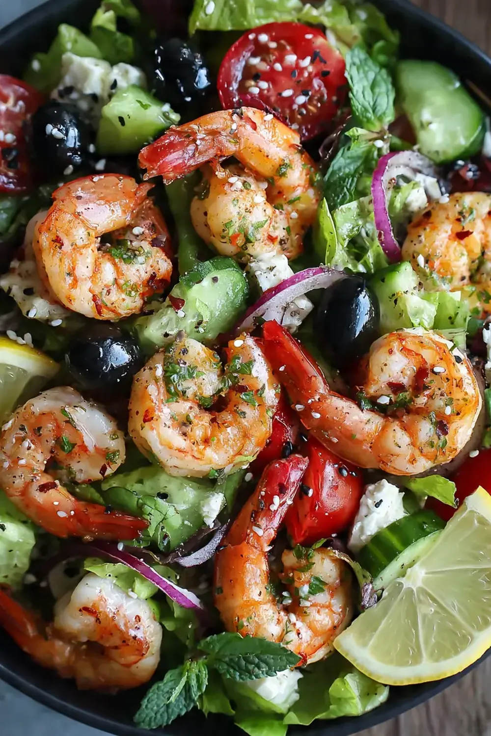 Low Calorie Griechischer Salat mit Garnelen
