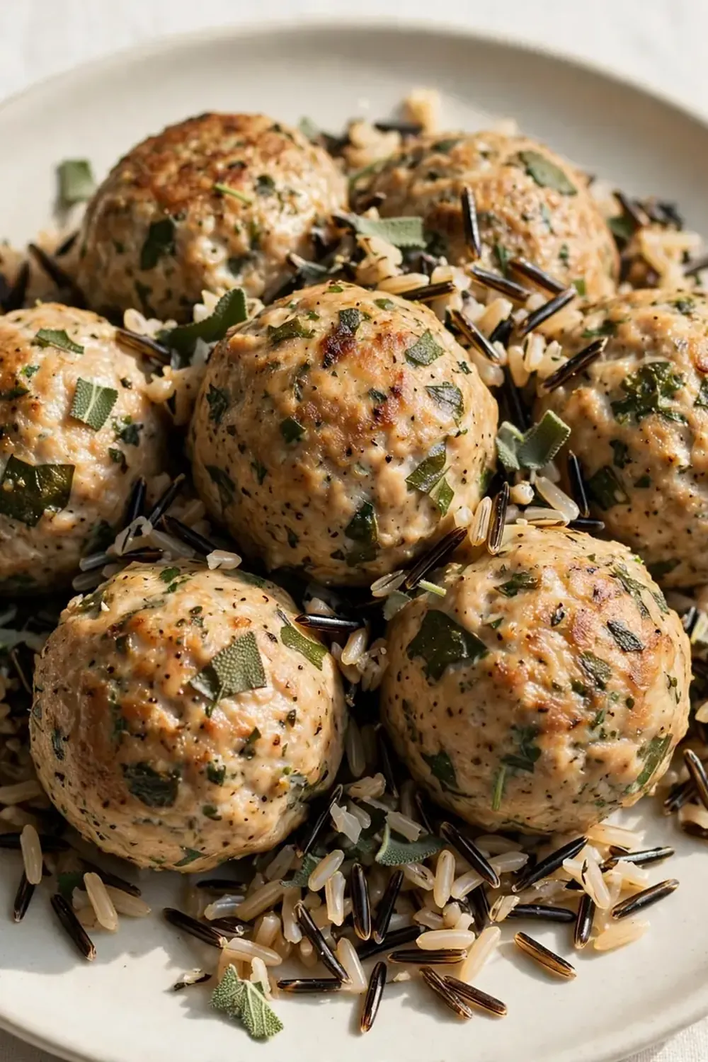 Sage Chicken Meatballs with Wild Rice