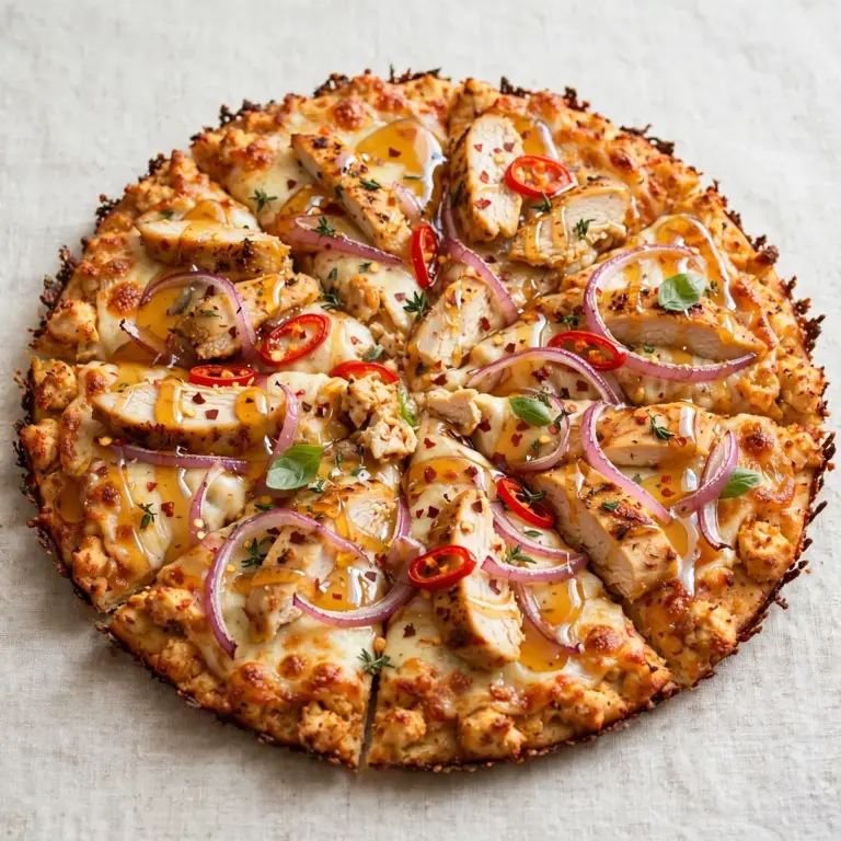 Restaurant-Qualität: Hot Honey Chicken Crust Pizza für Gäste