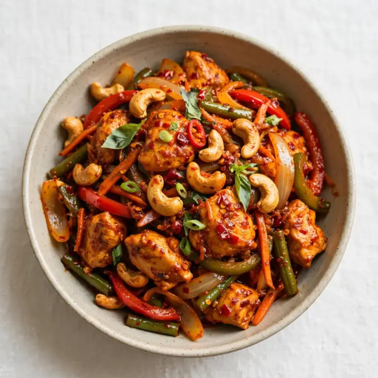 Restaurant-Qualität Rotes Curry Chicken Stir Fry mit scharfer Cashew-Sauce