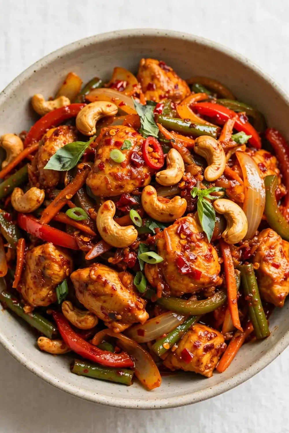 Red Curry Chicken Stir Fry with Spicy Cashew Sauce