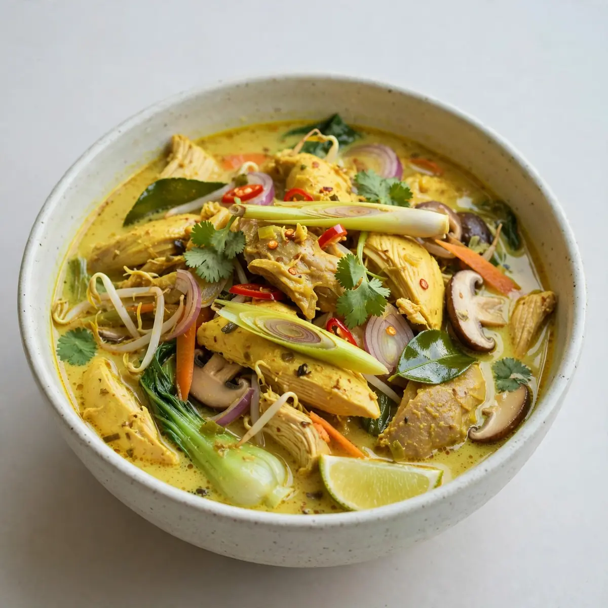 Restaurant-Qualität Zitronengras-Brühe-Bowls mit Yellow Curry Chicken