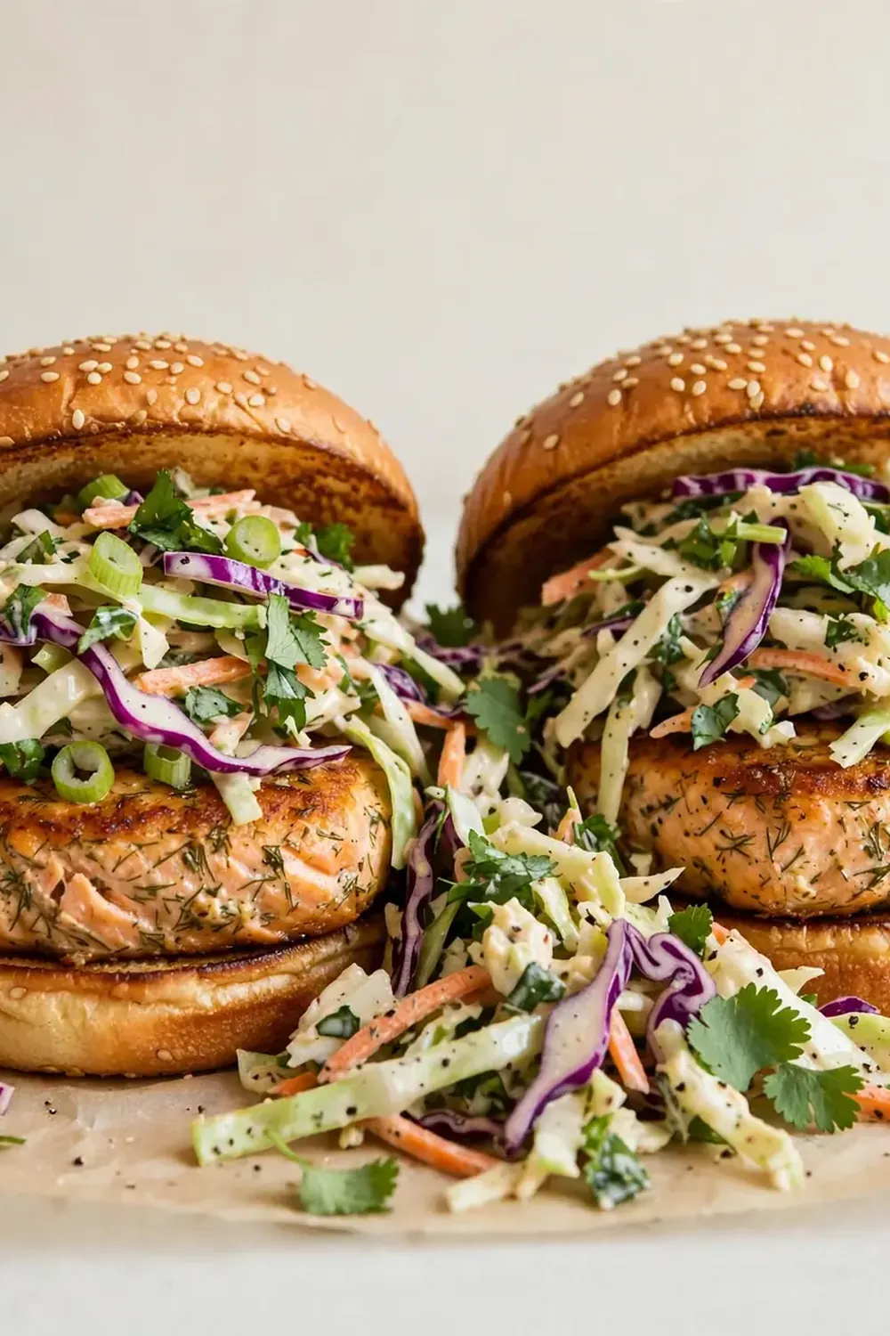 Yummy Salmon Burgers with Slaw