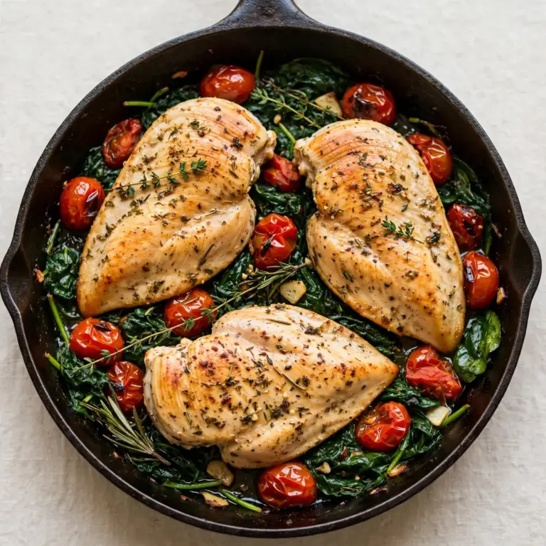 Restaurant-Trick: Kräuter-Hähnchen aus der Pfanne mit Spinat und Tomaten
