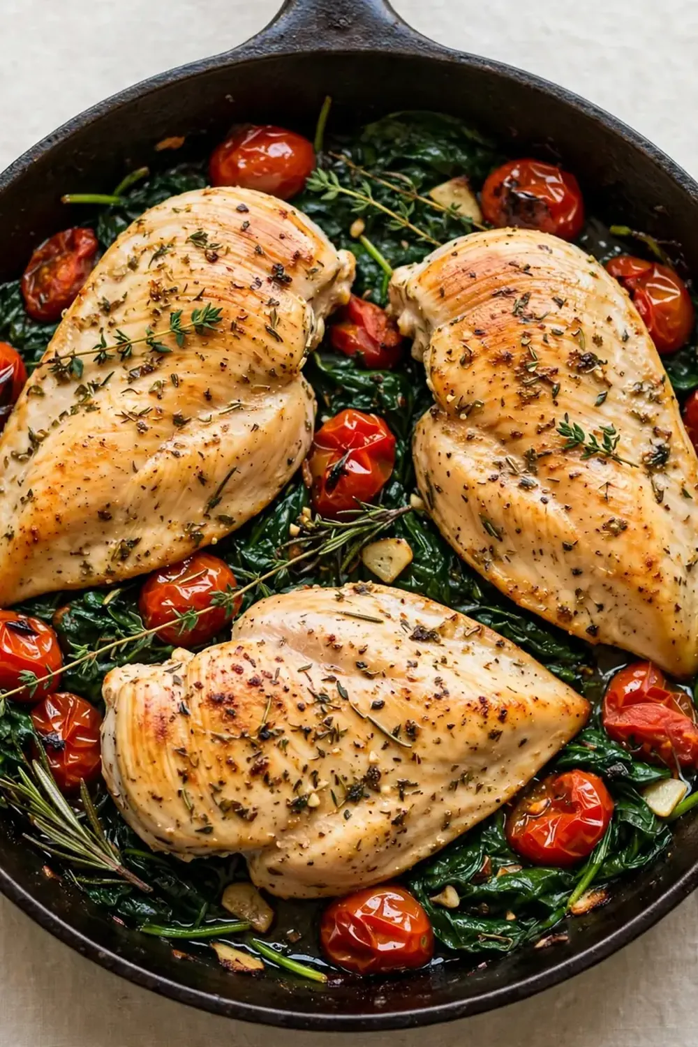 Herb Chicken Skillet with Spinach and Tomatoes