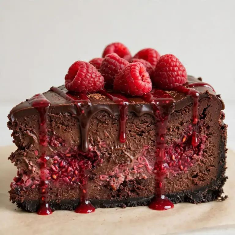 Restaurant-Würdig: Fudgy High Protein Dark Chocolate Raspberry Cheesecake