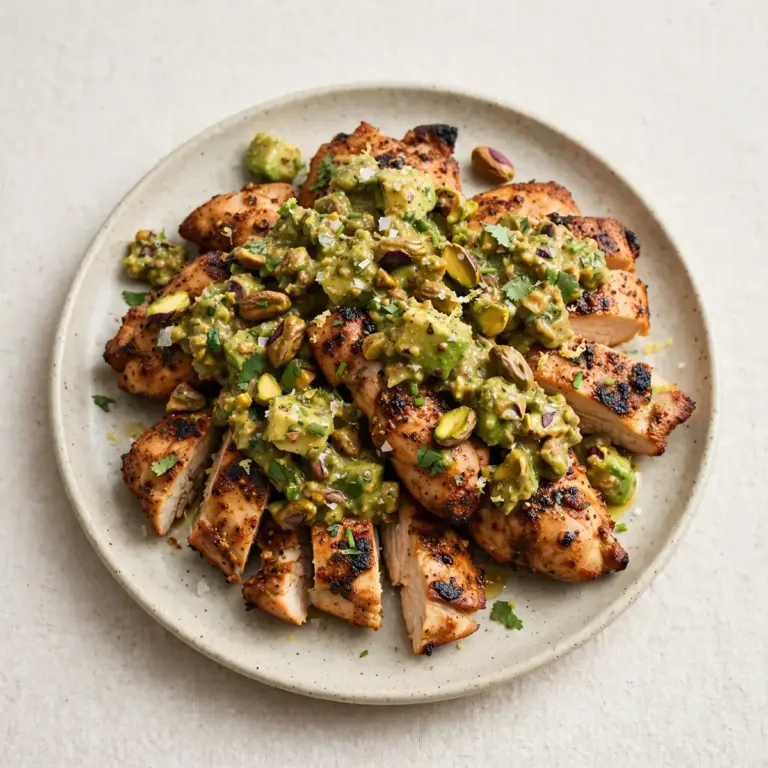 Restaurant-Würziges Chipotle-Hähnchen mit Pistazien-Salsa
