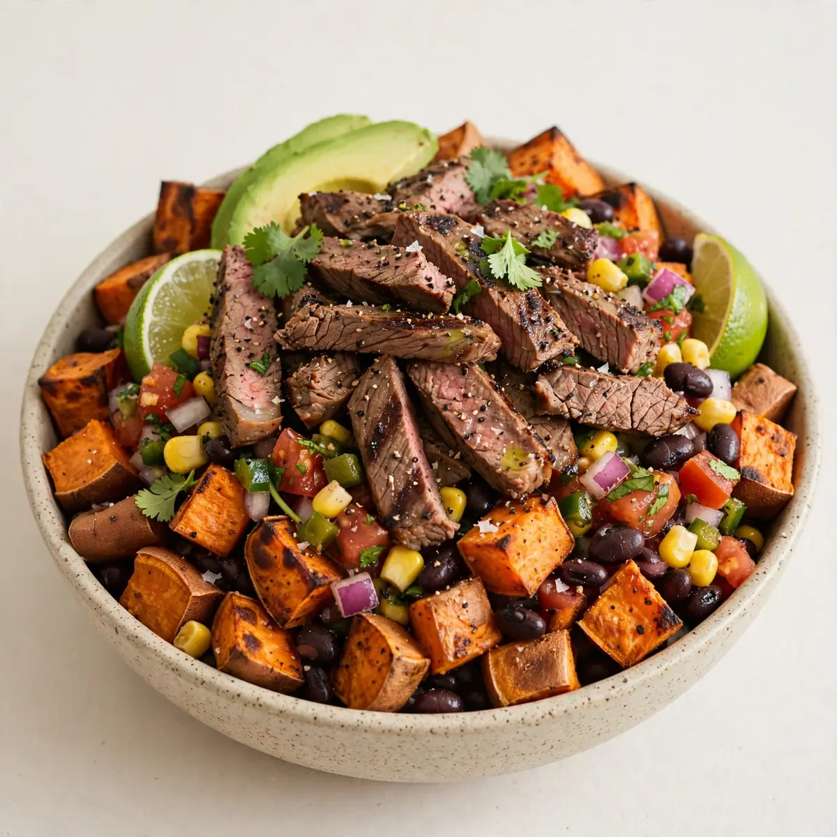 Restauranttaugliche Carne Asada Süßkartoffel-Bowls