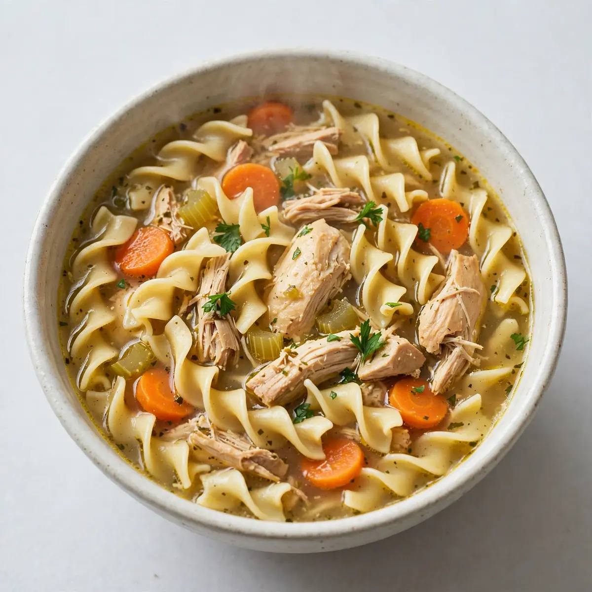 Restauranttaugliche Hühnernudelsuppe mit Stil Serviert