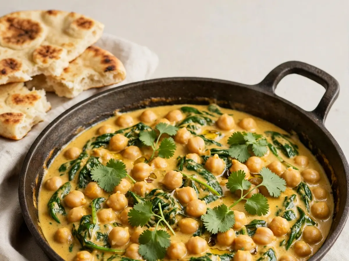 Blitzschnelle Kichererbsen-Curry-Pfanne mit Spinat