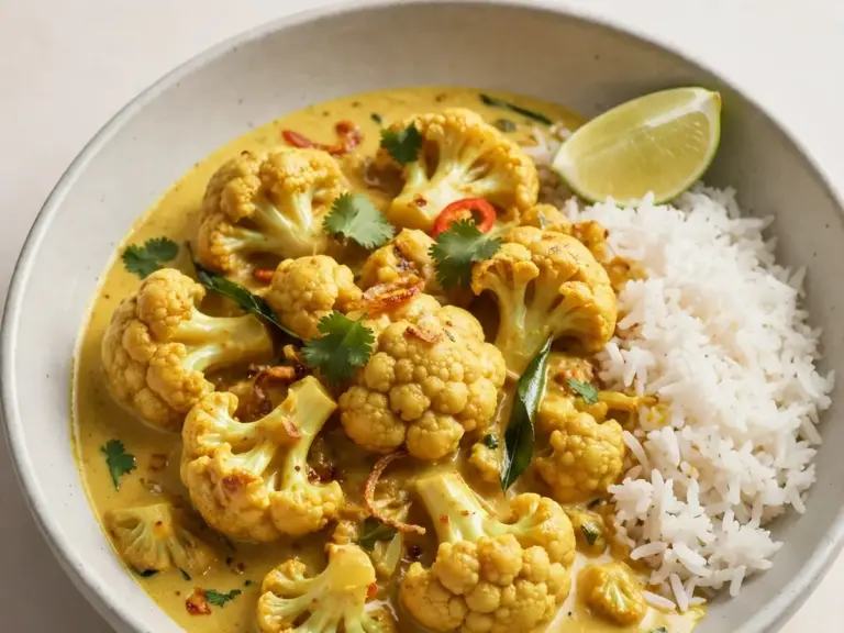 Blumenkohl-Curry mit Kokosmilch und Reis
