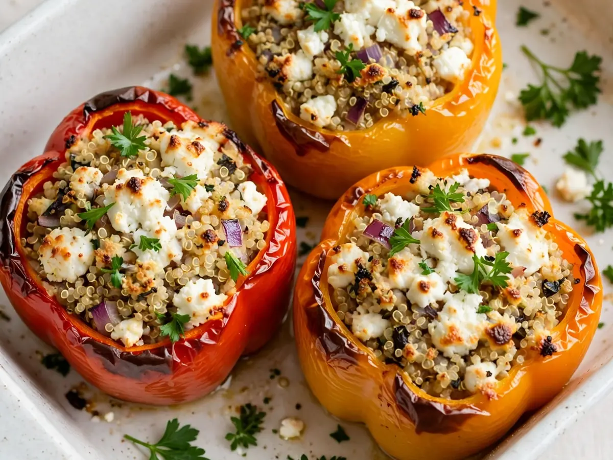 Gefüllte Ofenpaprika mit Quinoa und Feta