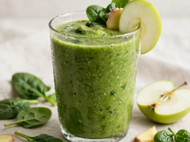 Grüner Smoothie mit Spinat, Apfel und Ingwer