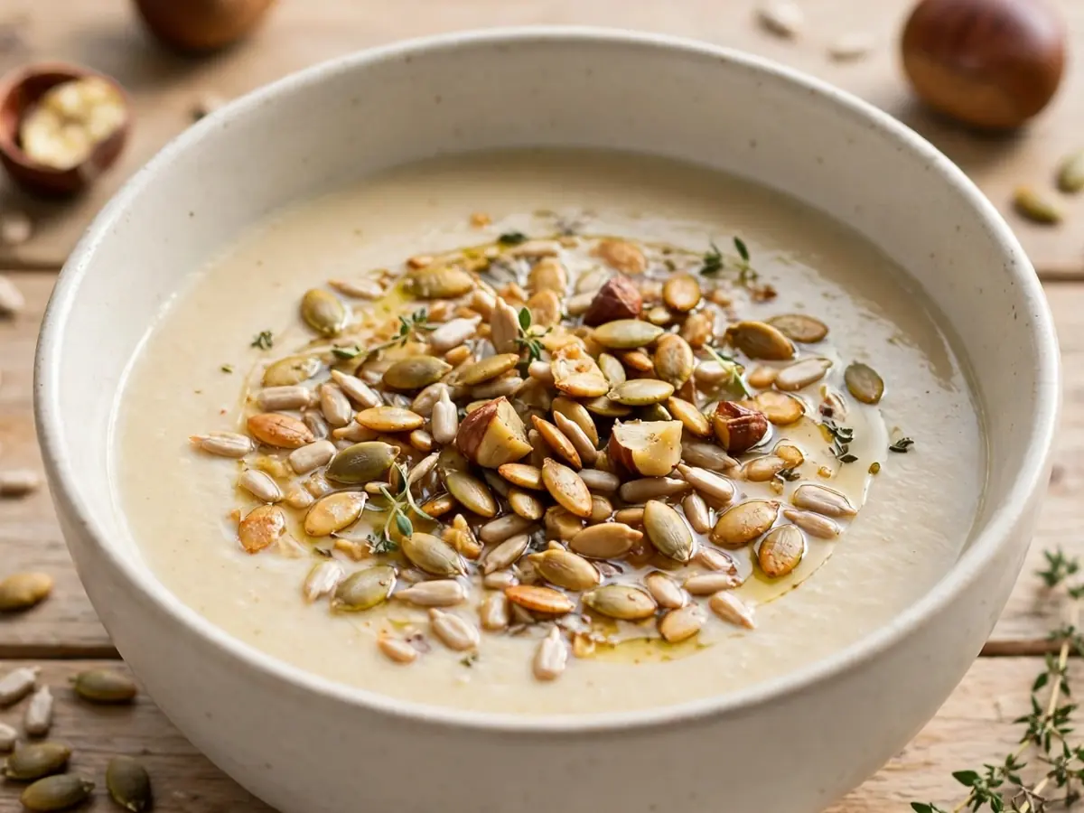 Maronen-Creme-Suppe mit gerösteten Kernen