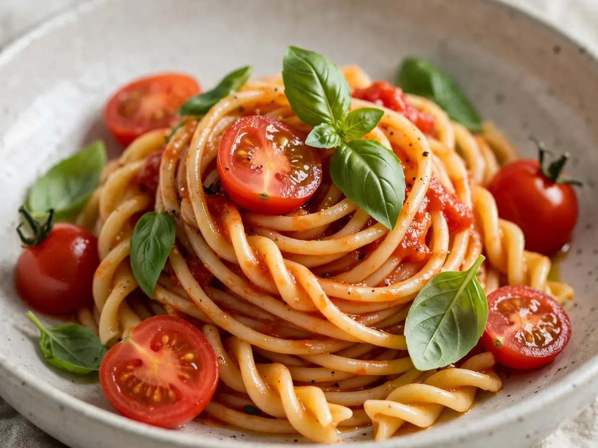 One-Pot-Pasta mit Tomaten und Basilikum